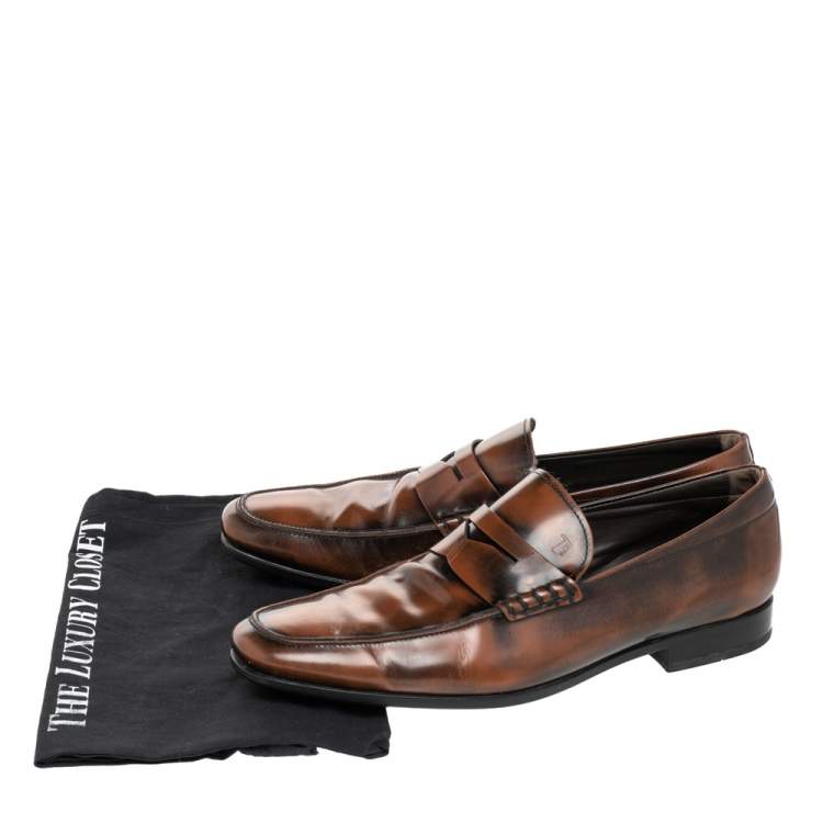 Pre Owned Tod's Brown Leather Slip on Loafers Size 44