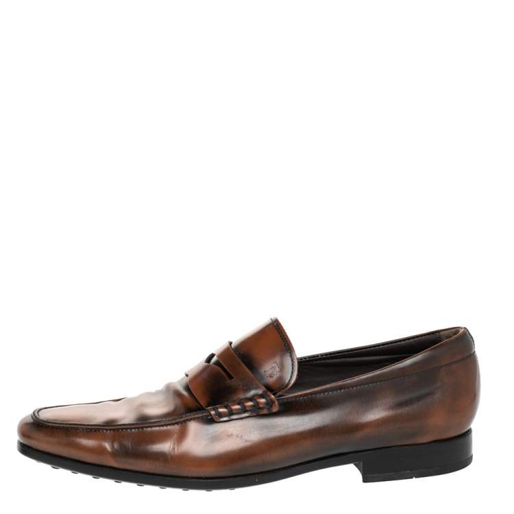 Pre Owned Tod's Brown Leather Slip on Loafers Size 44