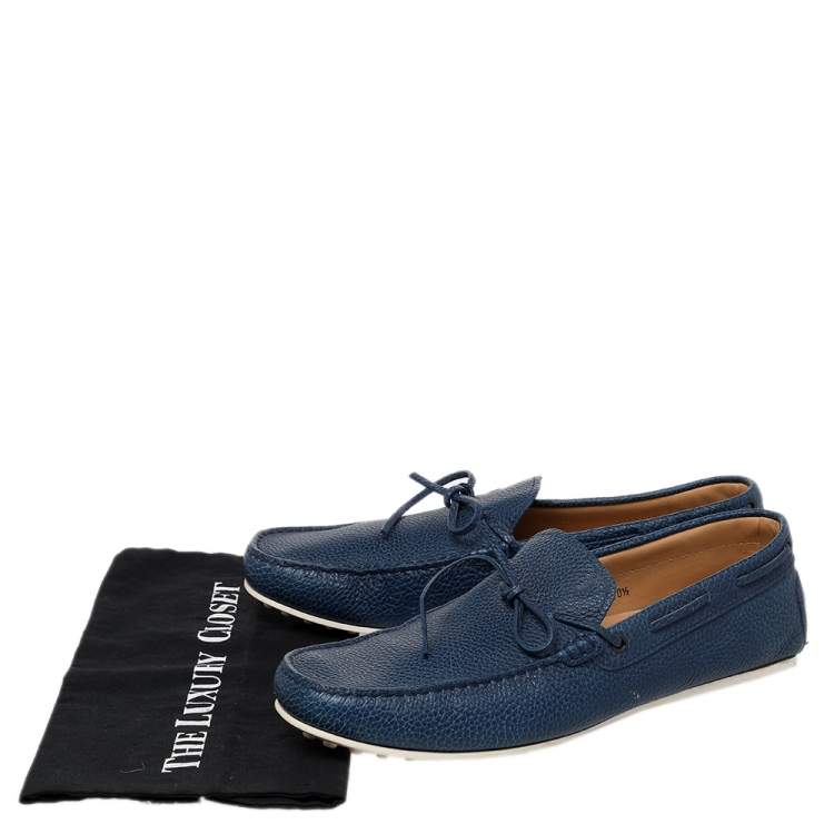 Pre Owned Tod's Blue Leather Bow Slip On Loafers Size 45