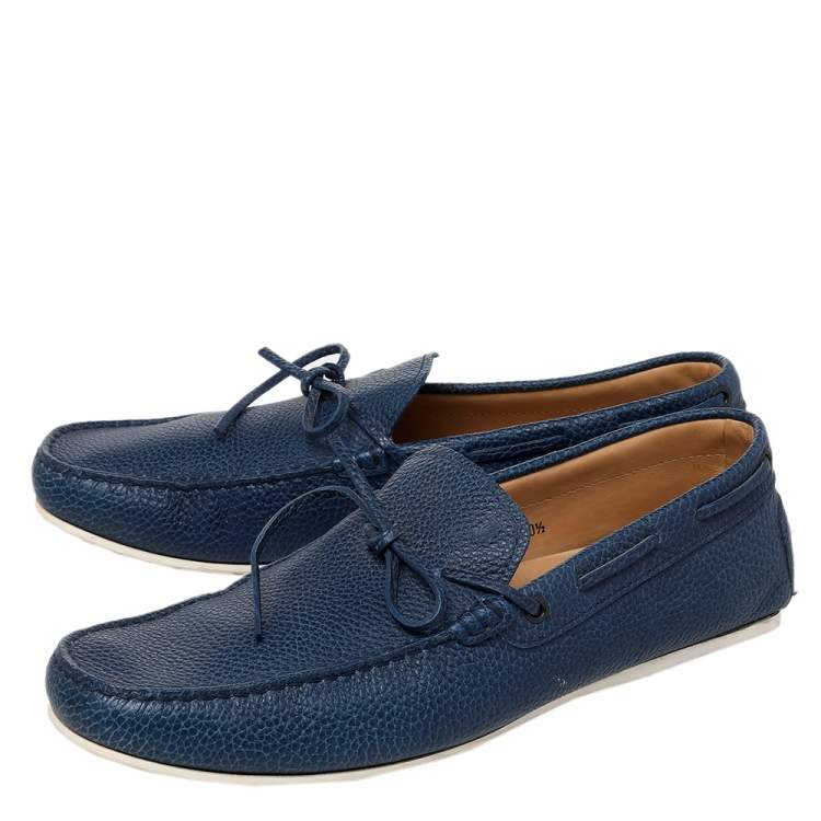 Pre Owned Tod's Blue Leather Bow Slip On Loafers Size 45