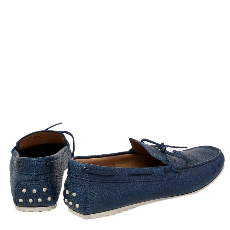 Pre Owned Tod's Blue Leather Bow Slip On Loafers Size 45