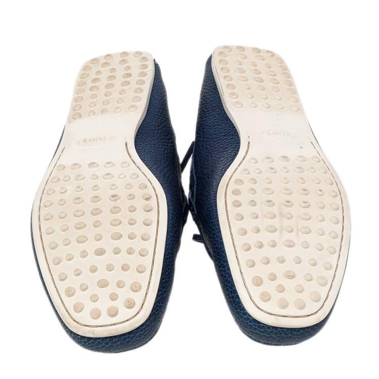 Pre Owned Tod's Blue Leather Bow Slip On Loafers Size 45