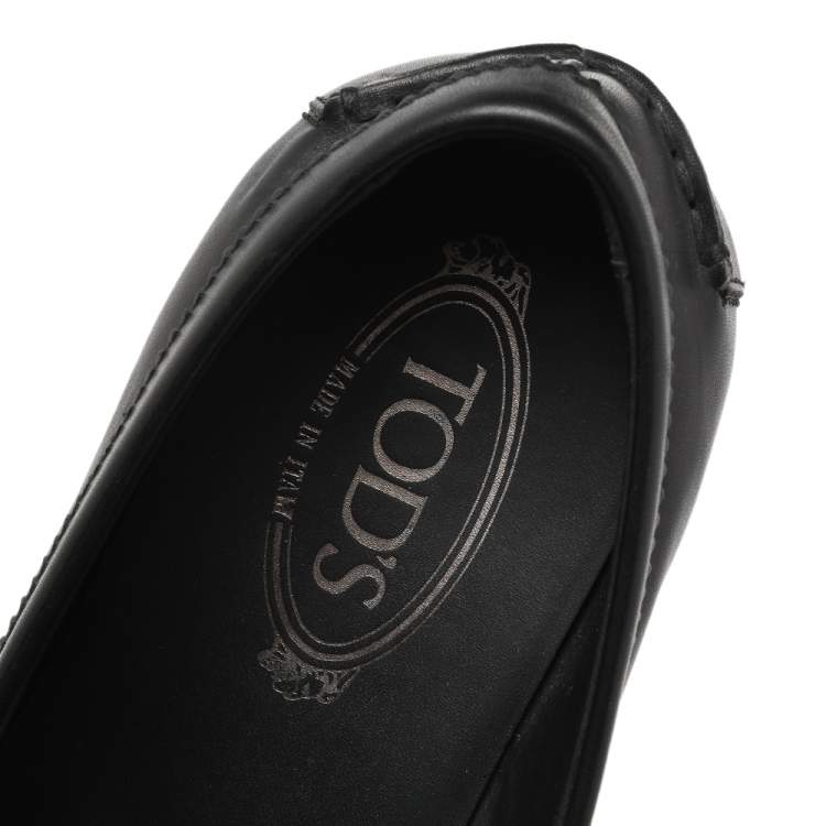 Pre Owned Tod's Black Leather Lingotto Gomma Slip On Loafers Size 42