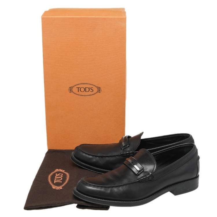 Pre Owned Tod's Black Leather Lingotto Gomma Slip On Loafers Size 42