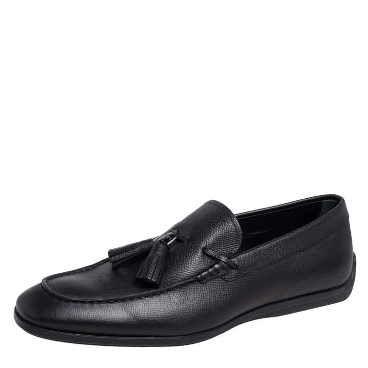 Pre Owned Tod's Black Leather Tassel Loafers Size 43