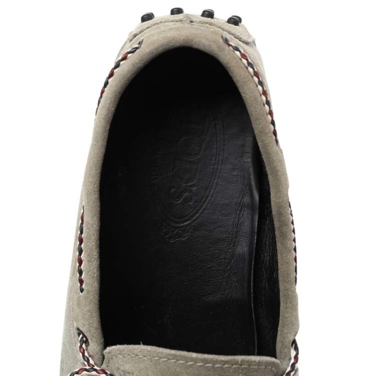 Pre Owned Tod's Grey Suede Bow Slip On Loafers Size 42.5