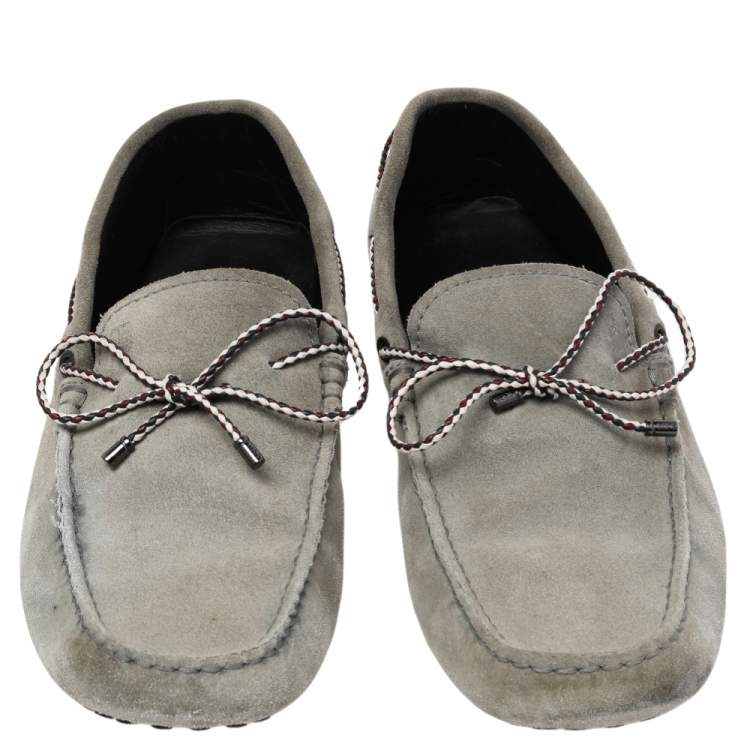 Pre Owned Tod's Grey Suede Bow Slip On Loafers Size 42.5