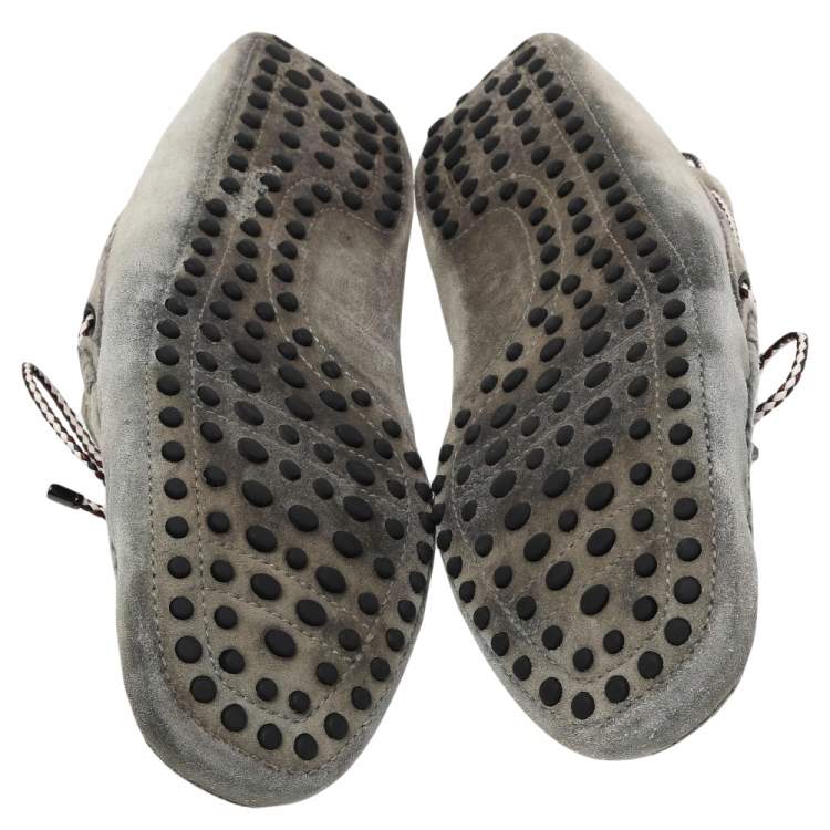 Pre Owned Tod's Grey Suede Bow Slip On Loafers Size 42.5