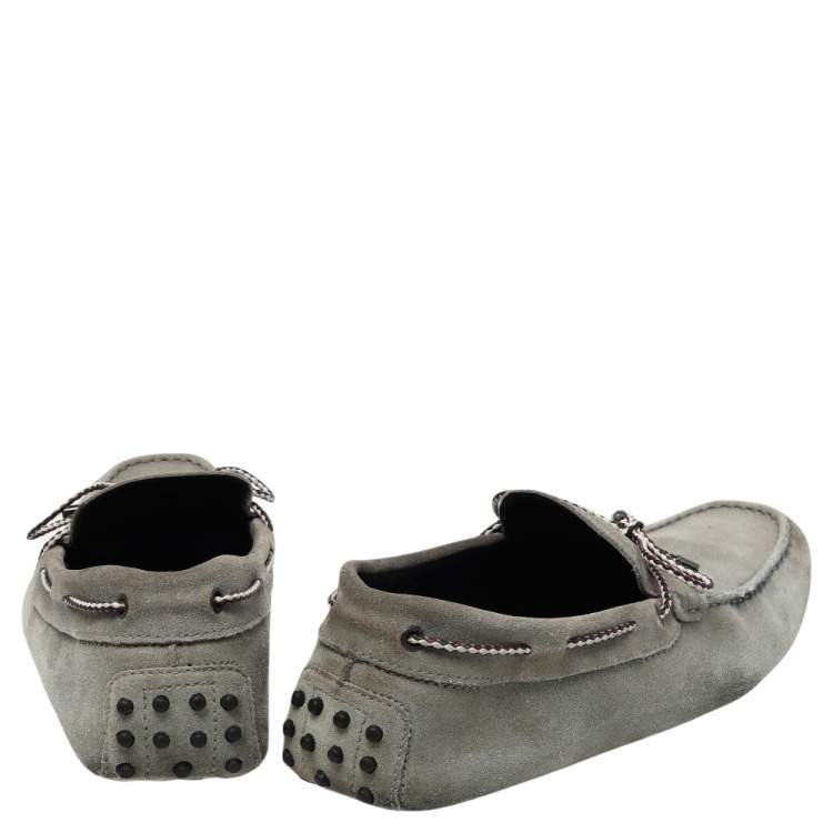 Pre Owned Tod's Grey Suede Bow Slip On Loafers Size 42.5