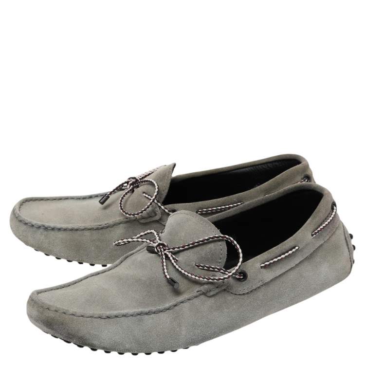 Pre Owned Tod's Grey Suede Bow Slip On Loafers Size 42.5
