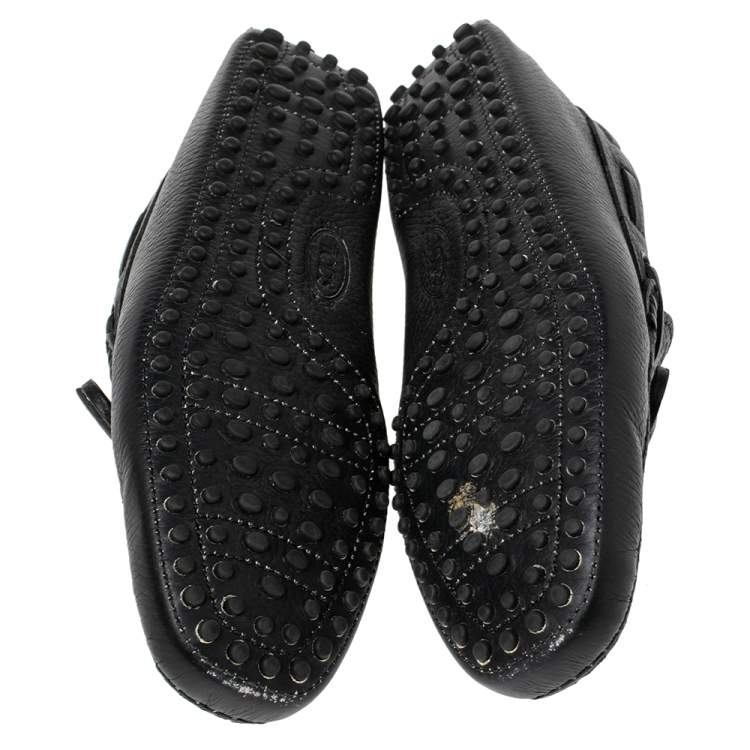 مملوكة مسبقًا Tod's Black Leather Bow Driving Loafers Size 40