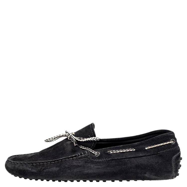 Pre Owned Tod's Black Suede Bow Slip On Loafers Size 41.5
