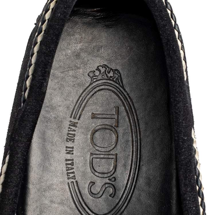 Pre Owned Tod's Black Suede Bow Slip On Loafers Size 41.5