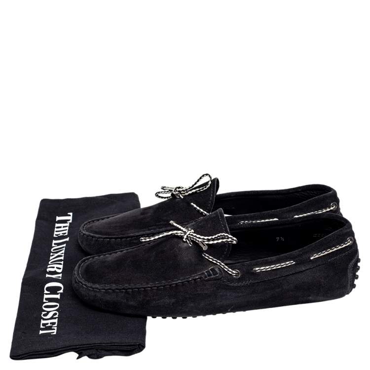 Pre Owned Tod's Black Suede Bow Slip On Loafers Size 41.5
