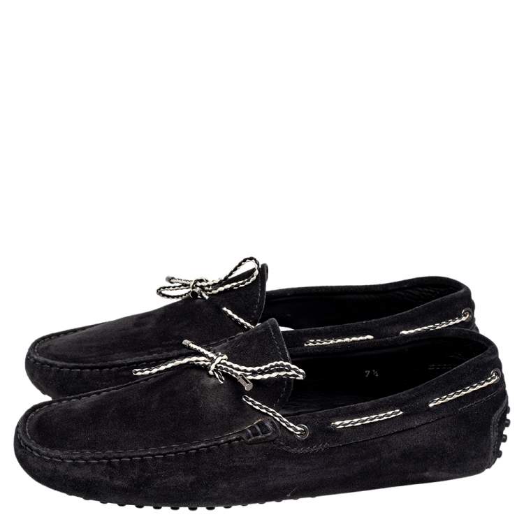 Pre Owned Tod's Black Suede Bow Slip On Loafers Size 41.5