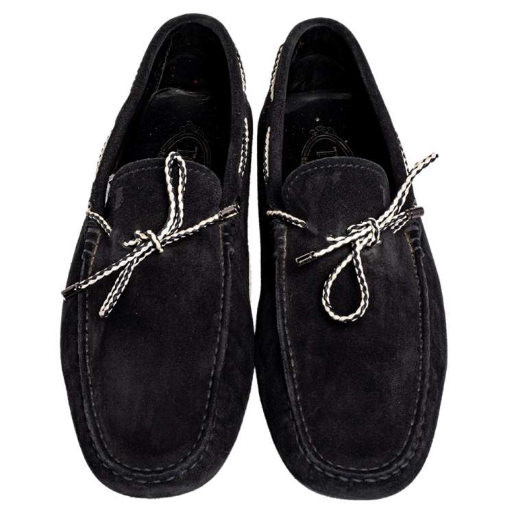 Pre Owned Tod's Black Suede Bow Slip On Loafers Size 41.5