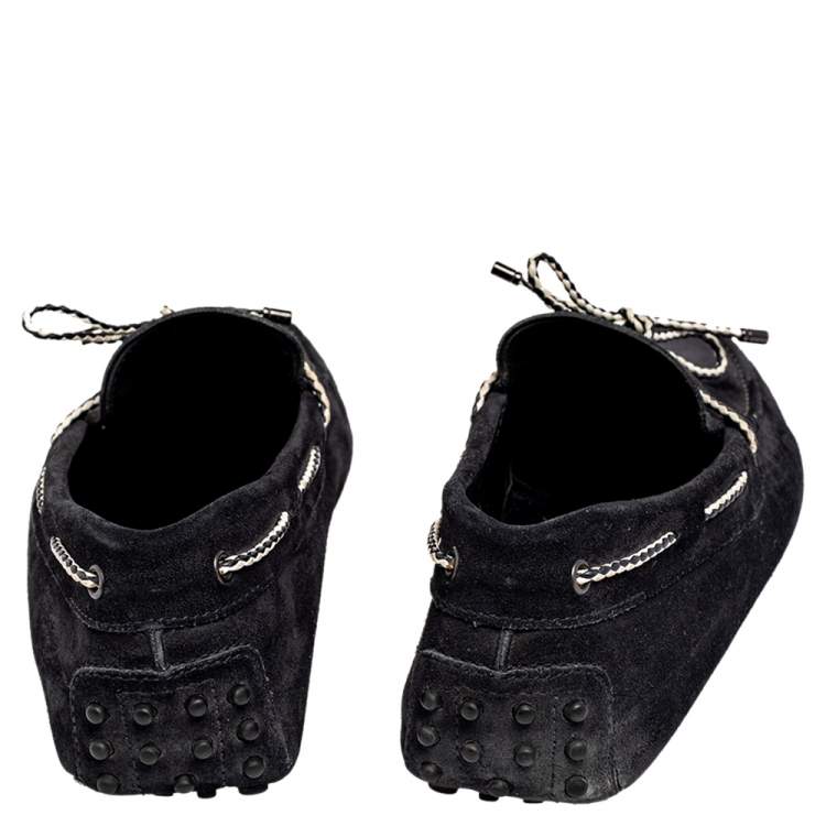 Pre Owned Tod's Black Suede Bow Slip On Loafers Size 41.5