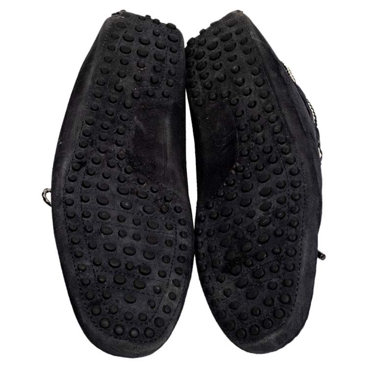 Pre Owned Tod's Black Suede Bow Slip On Loafers Size 41.5