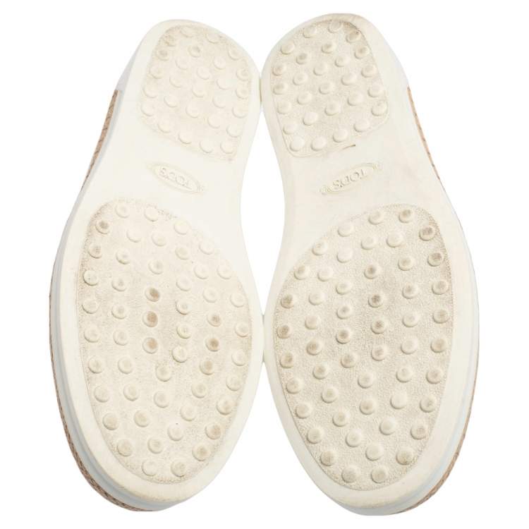 Pre Owned Tod's White Printed Leather Espadrille Slip On Sneakers Size 36.5