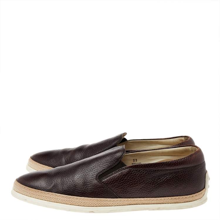 Pre Owned Tod's Brown Leather Slip On Sneakers Size 45