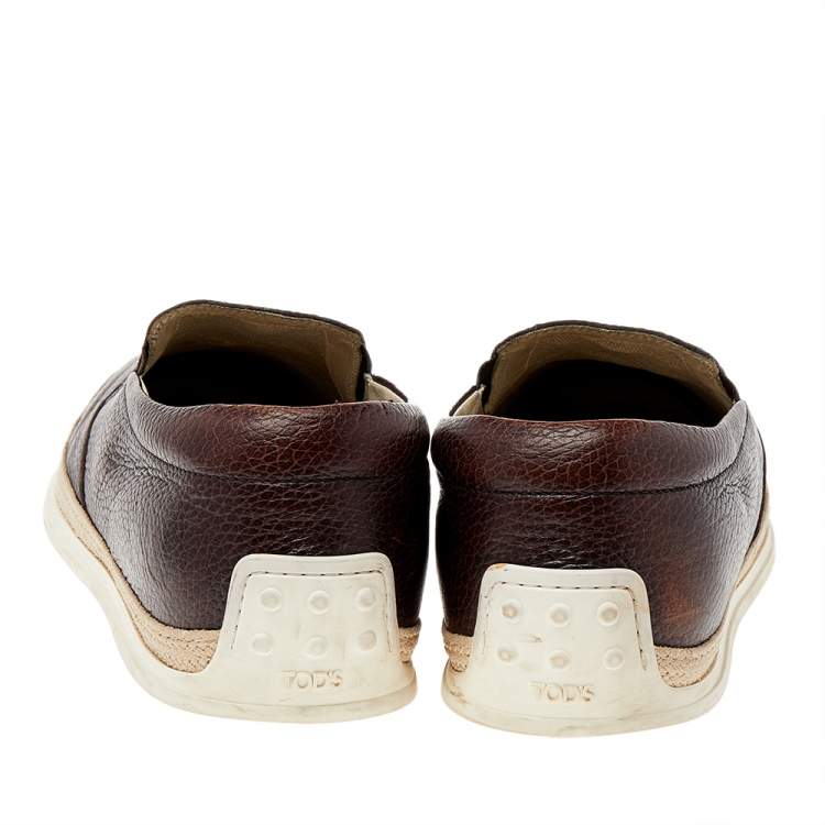 Pre Owned Tod's Brown Leather Slip On Sneakers Size 45