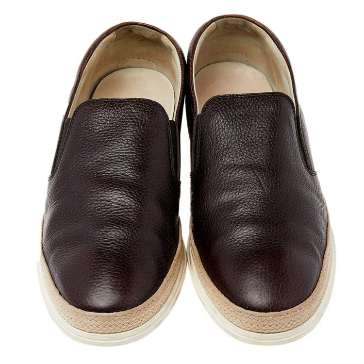 Pre Owned Tod's Brown Leather Slip On Sneakers Size 45
