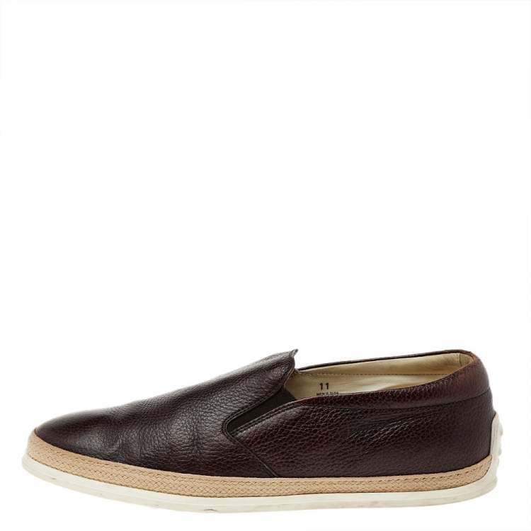Pre Owned Tod's Brown Leather Slip On Sneakers Size 45