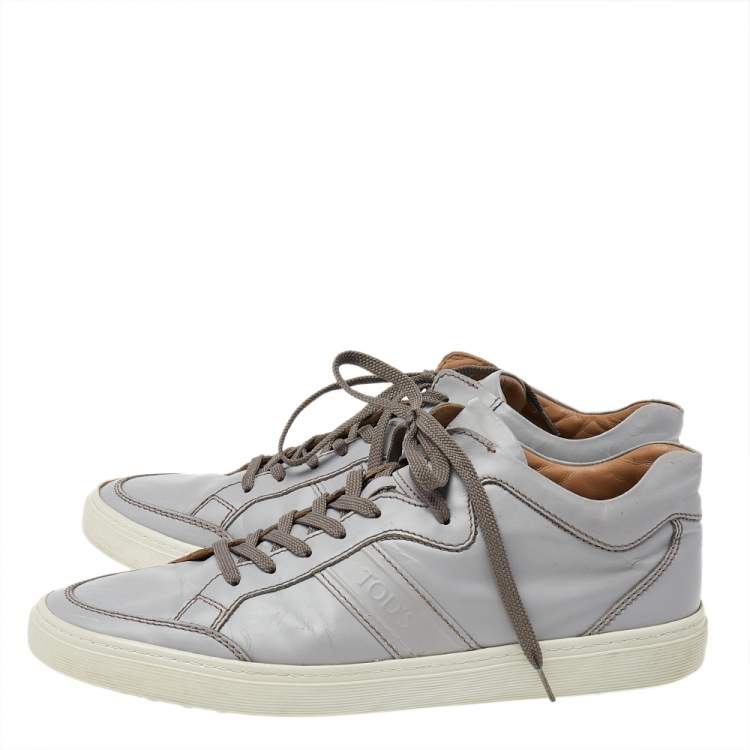 Pre Owned Tods Grey Leather Low Top Sneakers Size 42