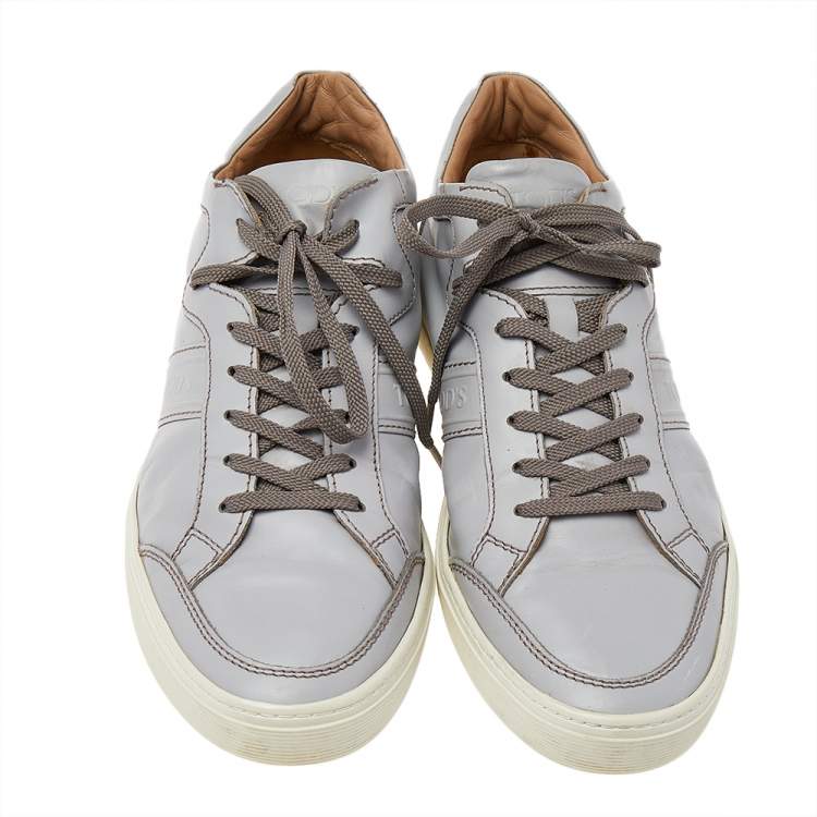 Pre Owned Tods Grey Leather Low Top Sneakers Size 42