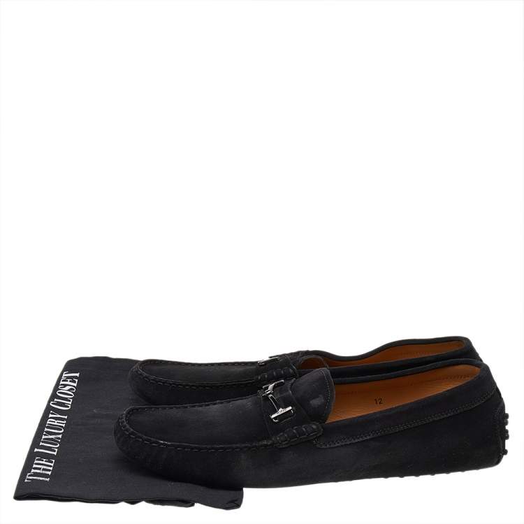 Pre Owned Tod's Black Suede Bit Slip On Loafers Size 47