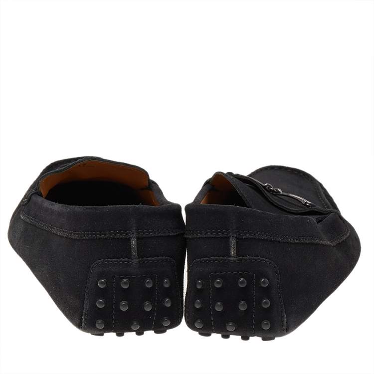 Pre Owned Tod's Black Suede Bit Slip On Loafers Size 47