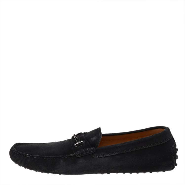 Pre Owned Tod's Black Suede Bit Slip On Loafers Size 47