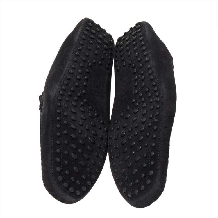 Pre Owned Tod's Black Suede Bit Slip On Loafers Size 47