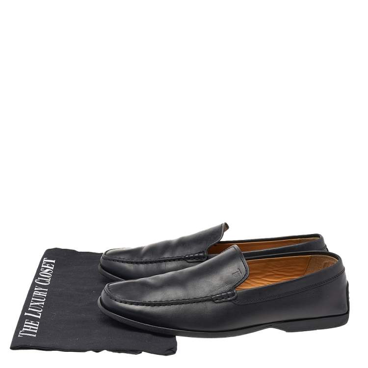 Pre Owned Tod's Black Leather Slip On Loafers Size 42