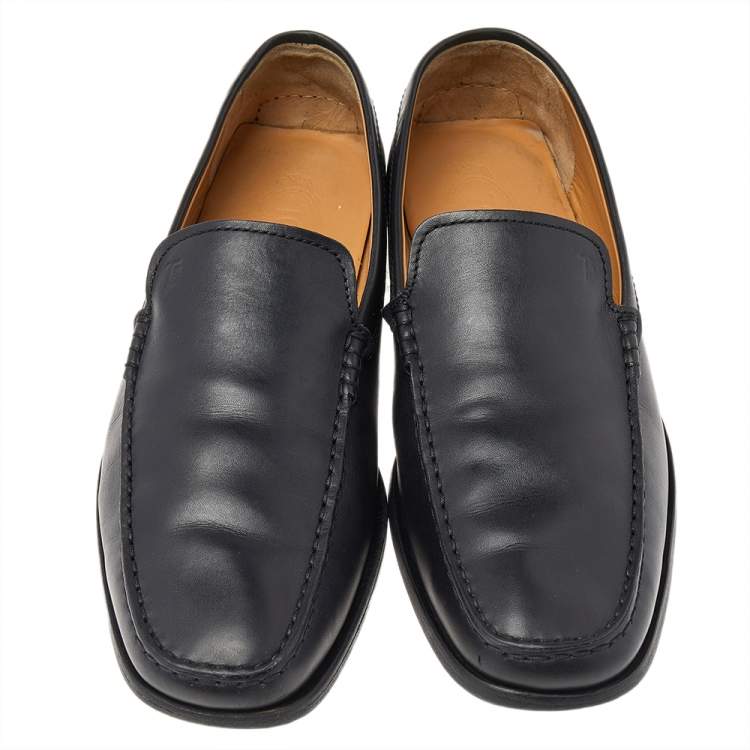 Pre Owned Tod's Black Leather Slip On Loafers Size 42