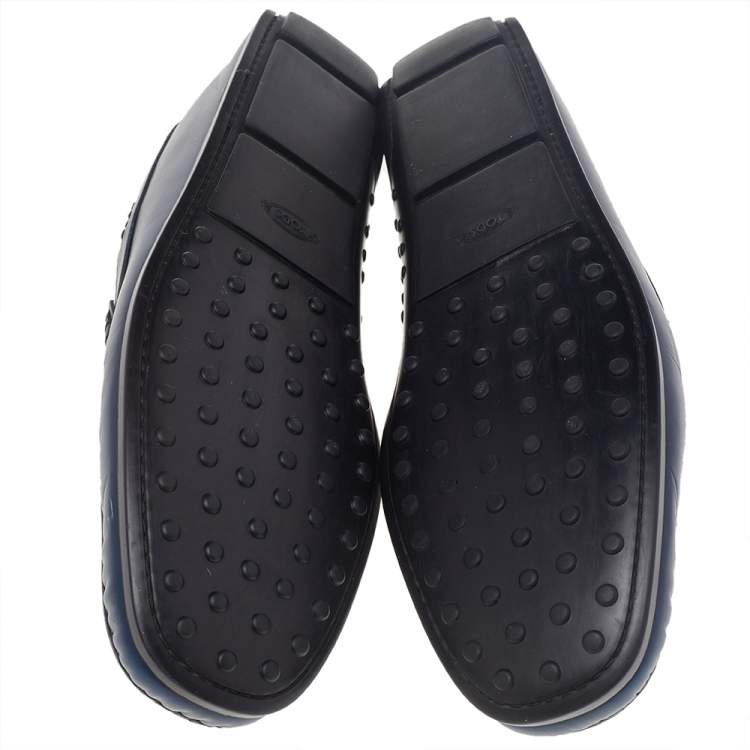 Pre Owned Tod's Blue Leather Logo Bit Slip On Loafers Size 47
