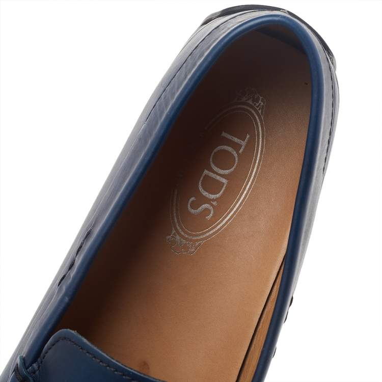 Pre Owned Tod's Blue Leather Logo Bit Slip On Loafers Size 47