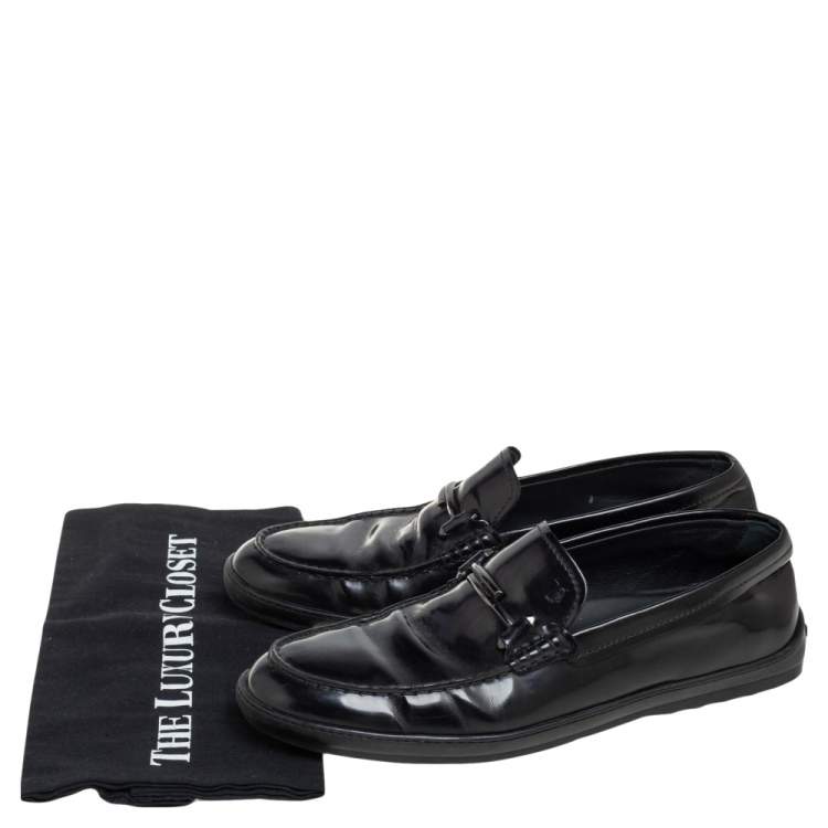 Pre Owned Tods Black  Leather Double T Slip On Loafers Size 39.5