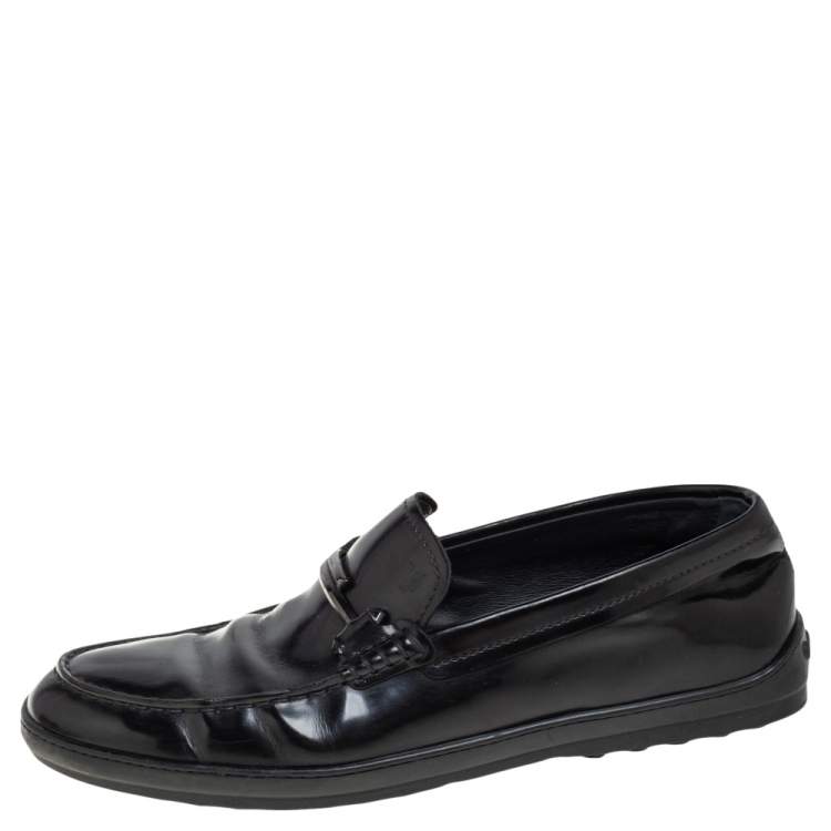 Pre Owned Tods Black  Leather Double T Slip On Loafers Size 39.5