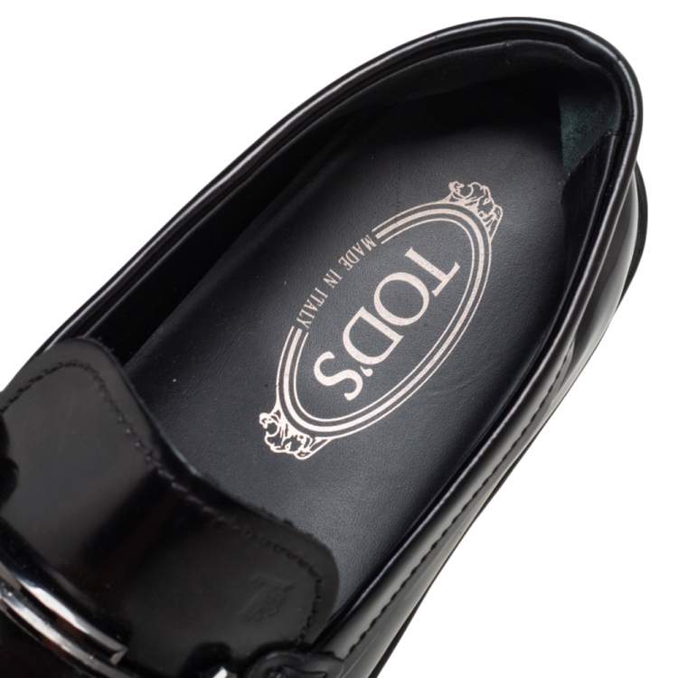 Pre Owned Tods Black  Leather Double T Slip On Loafers Size 39.5