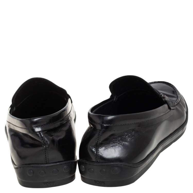 Pre Owned Tods Black  Leather Double T Slip On Loafers Size 39.5