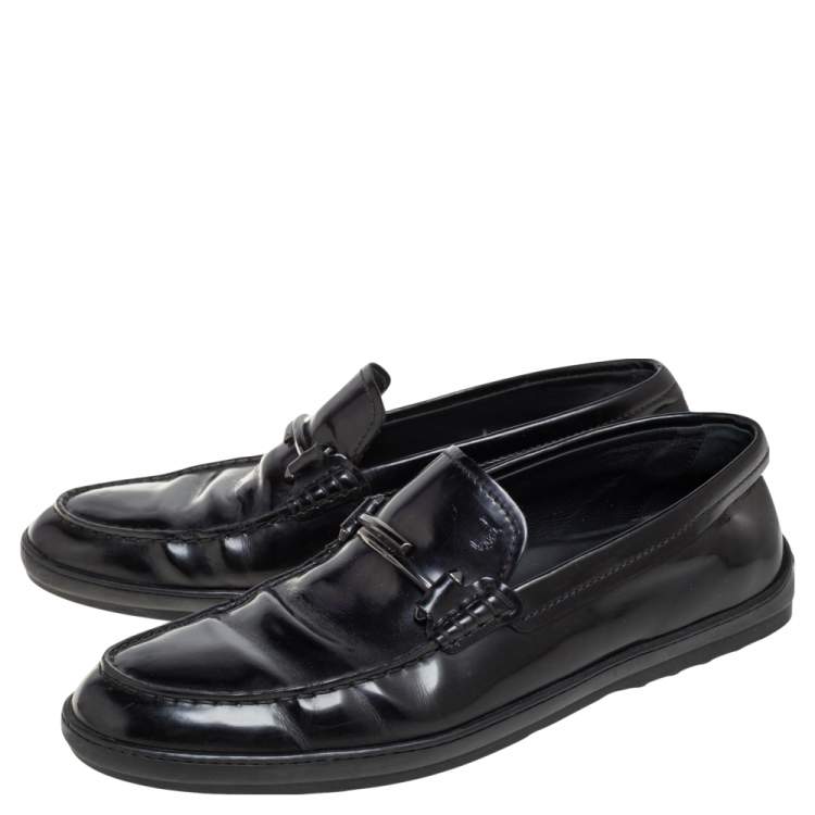 Pre Owned Tods Black  Leather Double T Slip On Loafers Size 39.5