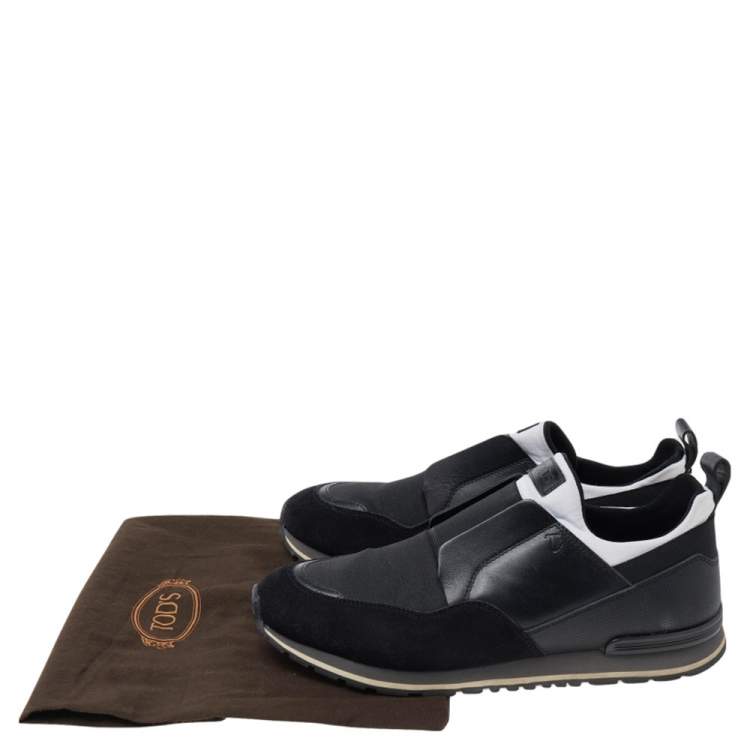 Pre Owned Tod's Black/White Suede And Leather Slip On Sneakers Size 42