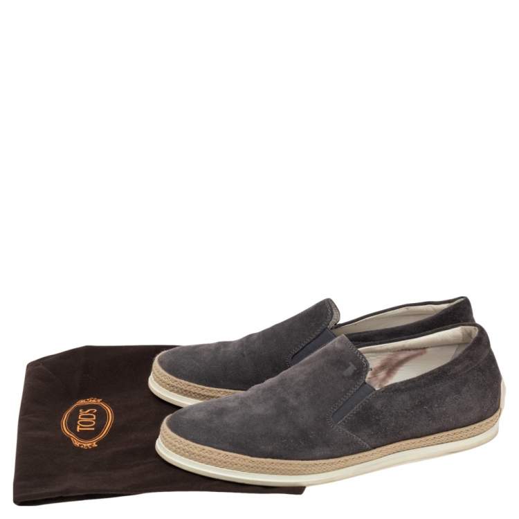 Pre Owned Tod's Grey Suede Francesina Espadrille Slip On Sneakers Size 40