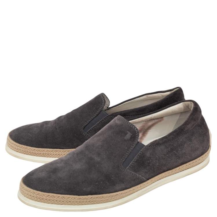 Pre Owned Tod's Grey Suede Francesina Espadrille Slip On Sneakers Size 40