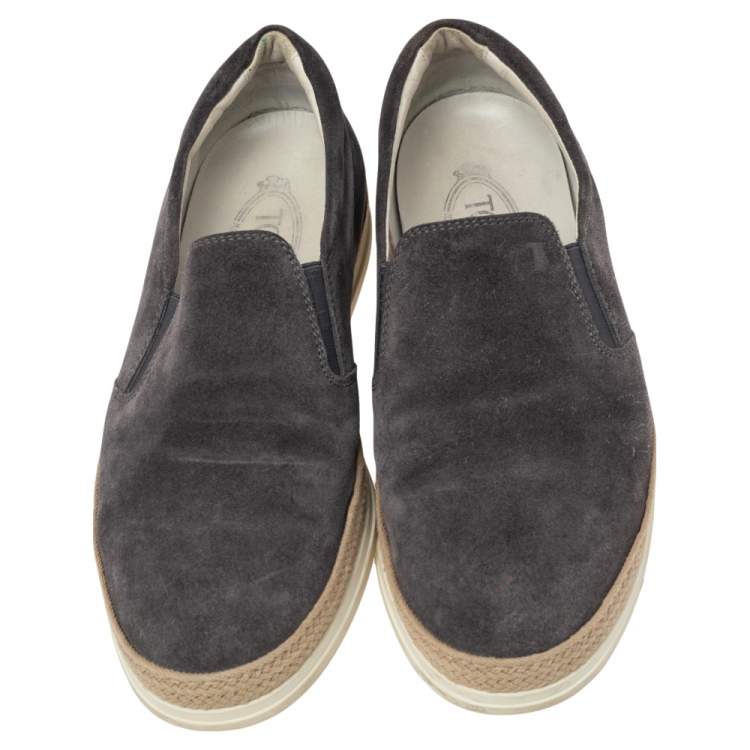 Pre Owned Tod's Grey Suede Francesina Espadrille Slip On Sneakers Size 40