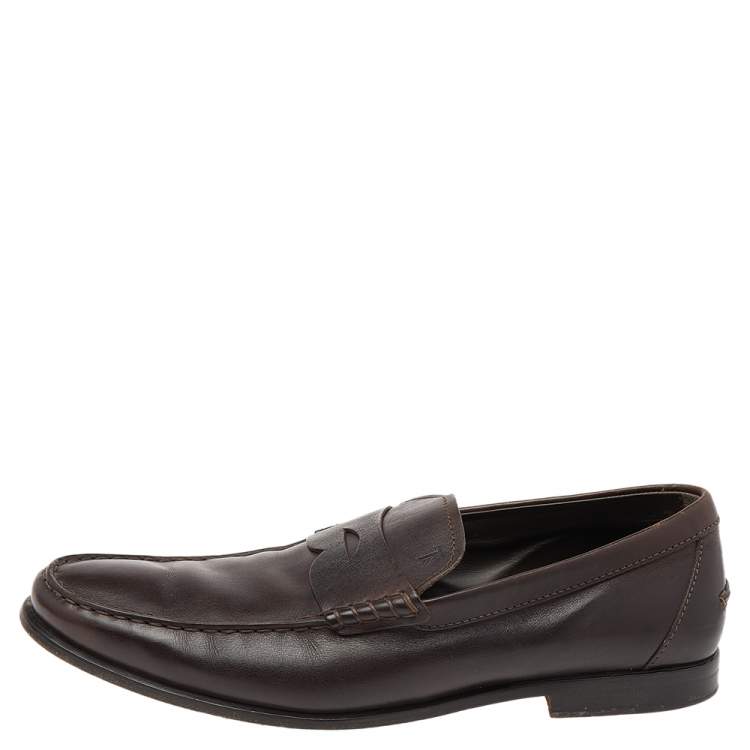 Pre Owned Tod's Brown Leather Penny Slip On Loafers Size 42