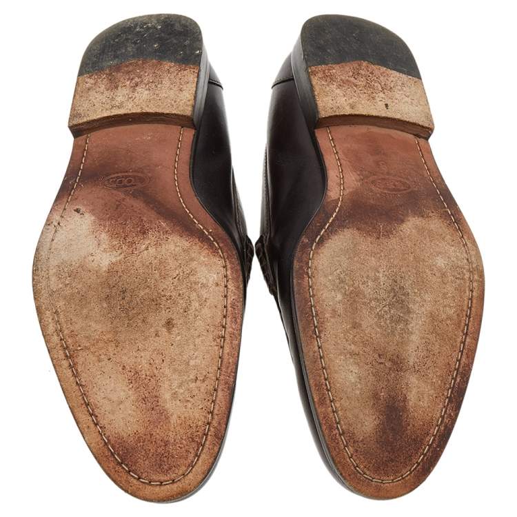 Pre Owned Tod's Brown Leather Penny Slip On Loafers Size 42
