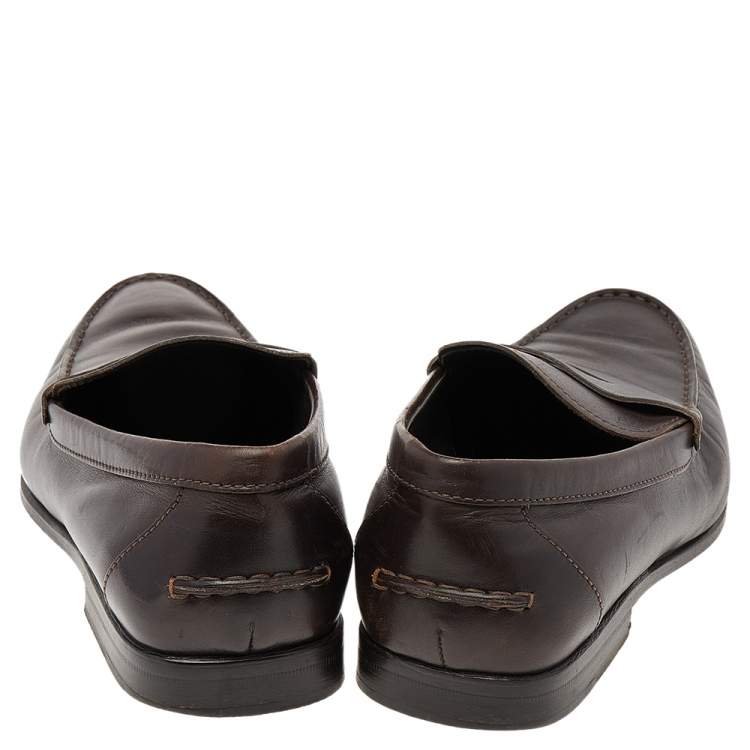 Pre Owned Tod's Brown Leather Penny Slip On Loafers Size 42