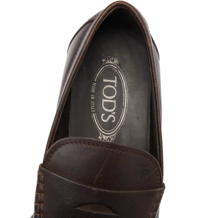 Pre Owned Tod's Brown Leather Penny Slip On Loafers Size 42